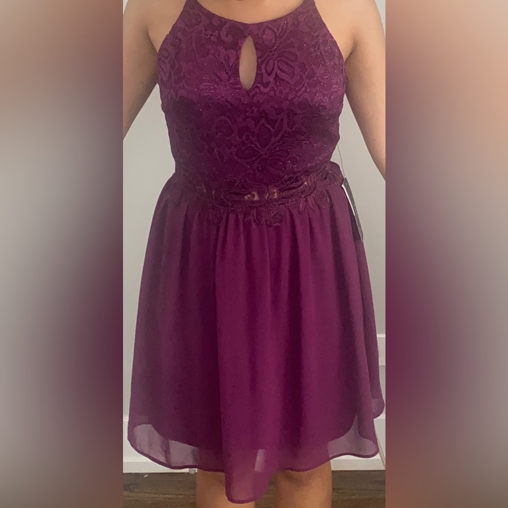 Purple mini dress.